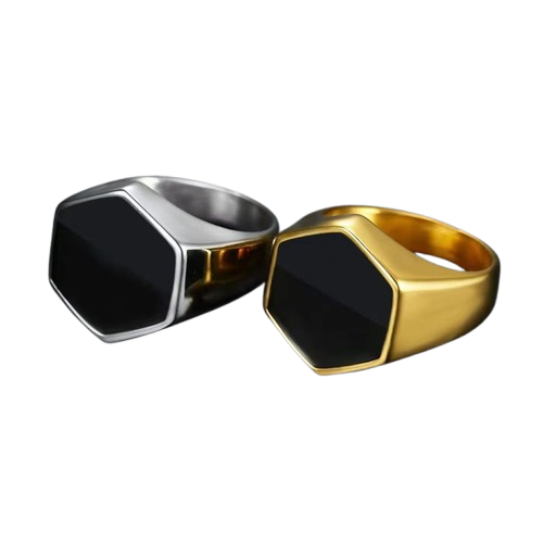 Hexagonal Mens Signet Ring