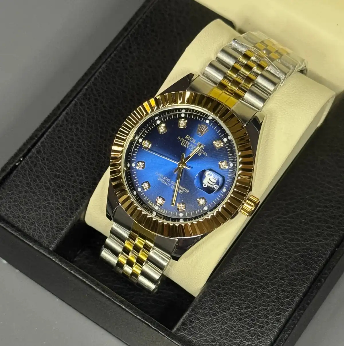 ROLEX MAN Stainless Steel Watch-TWO-TONE/BLUE DIAL